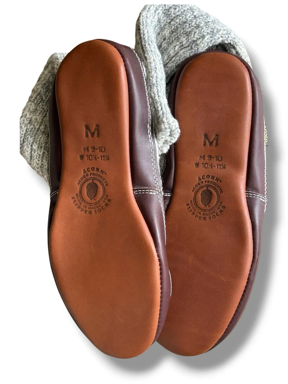 Acorn THE ORIGINAL SLIPPER SOCK Knit Brown Leather Suede Sole Gender Neutral